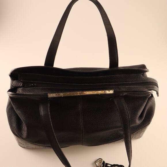 Brighton Black Leather Satchel – Style 368016 | Pebbled + Croc Trim | Zip Top To - Picture 5 of 10